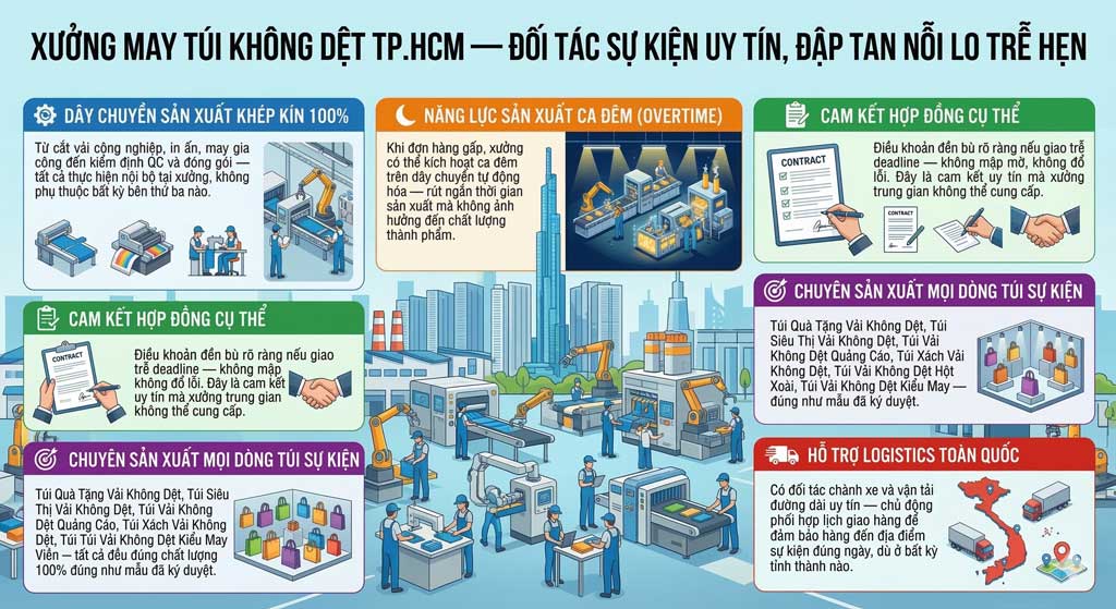 Kinh Nghiệm Đặt May Túi Vải Không Dệt Số Lượng Lớn Cho Sự Kiện: Bí Quyết Kịp 100% Deadline Kinh Nghiệm Đặt May Túi Vải Không Dệt Số Lượng Lớn Cho Sự Kiện: Bí Quyết Kịp 100% Deadline