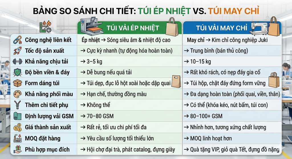 So Sánh Túi Vải Không Dệt Ép Nhiệt hay May Chỉ So Sánh Túi Vải Không Dệt Ép Nhiệt hay May Chỉ