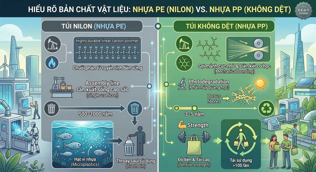 Túi Vải Không Dệt vs Túi Nilon Thân Thiện Với Môi Trường