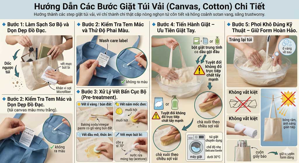 🧺 Hướng Dẫn Cách Giặt Túi Vải Sạch Như Mới Không Làm Hỏng Form 🧺 Hướng Dẫn Cách Giặt Túi Vải Sạch Như Mới Không Làm Hỏng Form