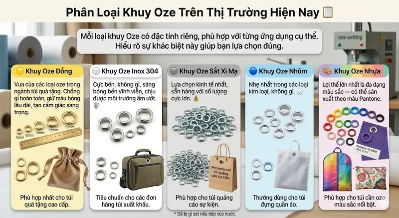 Khuy Oze Là Gì? Ứng Dụng Tuyệt Vời Trong Sản Xuất Túi Vải Không Dệt 🔩 Khuy Oze Là Gì? Ứng Dụng Tuyệt Vời Trong Sản Xuất Túi Vải Không Dệt 🔩