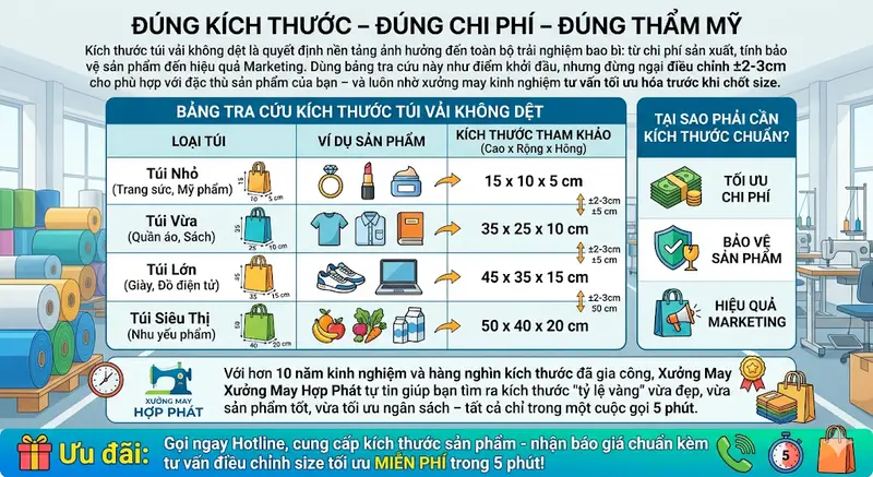 📏 Kích Thước Chuẩn Túi Vải Không Dệt Cho Từng Ngành Hàng: Bảng Tra Cứu & Bí Quyết Đặt May 📏 Kích Thước Chuẩn Túi Vải Không Dệt Cho Từng Ngành Hàng: Bảng Tra Cứu & Bí Quyết Đặt May