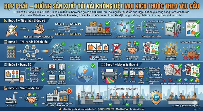 📏 Kích Thước Chuẩn Túi Vải Không Dệt Cho Từng Ngành Hàng: Bảng Tra Cứu & Bí Quyết Đặt May 📏 Kích Thước Chuẩn Túi Vải Không Dệt Cho Từng Ngành Hàng: Bảng Tra Cứu & Bí Quyết Đặt May