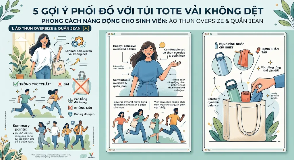 Gợi ý 5 cách phối đồ cực xinh với túi Tote vải không dệt cho dân công sở & sinh viên Gợi ý 5 cách phối đồ cực xinh với túi Tote vải không dệt cho dân công sở & sinh viên