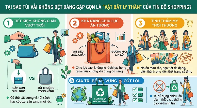 Túi vải không dệt dáng gập gọn Túi vải không dệt dáng gập gọn