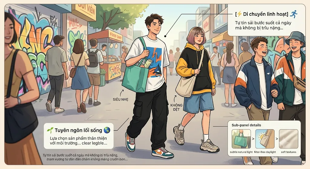 Túi vải không dệt dáng Tote & Phong cách Y2K/Streetwear: Bản phối cá tính Túi vải không dệt dáng Tote & Phong cách Y2K/Streetwear: Bản phối cá tính