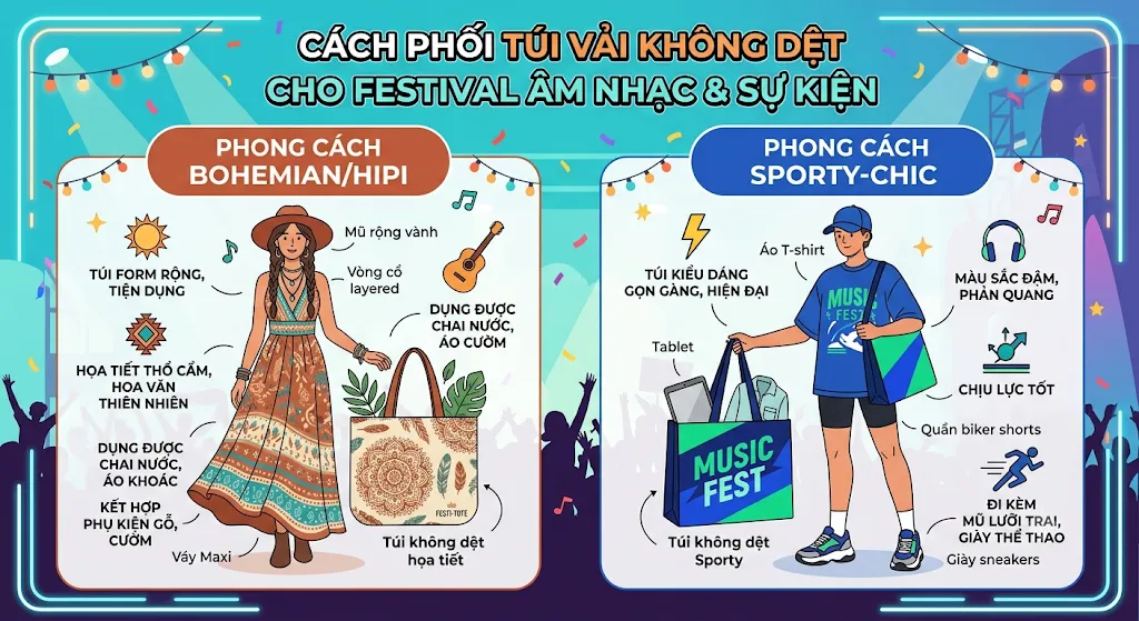 Bí quyết phối túi vải không dệt dạo phố đêm & Đi sự kiện/Festival âm nhạc - túi vải không dệt dạo phố đêm Bí quyết phối túi vải không dệt dạo phố đêm & Đi sự kiện/Festival âm nhạc - túi vải không dệt dạo phố đêm