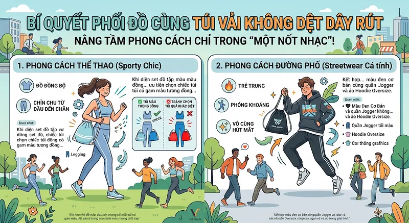 Túi vải không dệt dây rút (Drawstring Bag) - Phụ kiện hoàn hảo cho outfit thể thao & Athleisure Túi vải không dệt dây rút (Drawstring Bag) - Phụ kiện hoàn hảo cho outfit thể thao & Athleisure