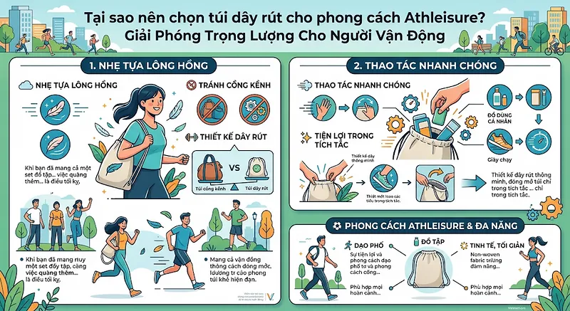 Túi vải không dệt dây rút (Drawstring Bag) - Phụ kiện hoàn hảo cho outfit thể thao & Athleisure Túi vải không dệt dây rút (Drawstring Bag) - Phụ kiện hoàn hảo cho outfit thể thao & Athleisure