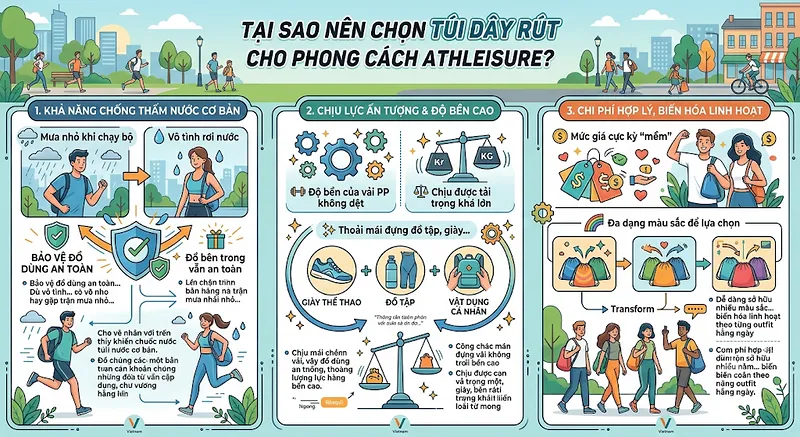 Túi vải không dệt dây rút (Drawstring Bag) - Phụ kiện hoàn hảo cho outfit thể thao & Athleisure Túi vải không dệt dây rút (Drawstring Bag) - Phụ kiện hoàn hảo cho outfit thể thao & Athleisure