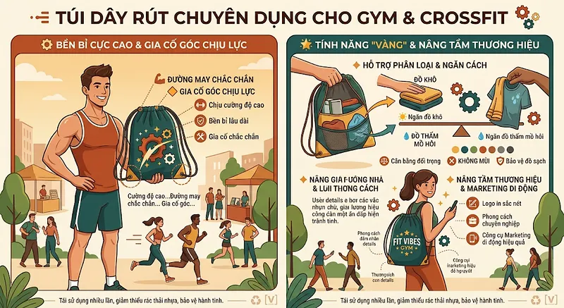 Túi vải không dệt dây rút (Drawstring Bag) - Phụ kiện hoàn hảo cho outfit thể thao & Athleisure Túi vải không dệt dây rút (Drawstring Bag) - Phụ kiện hoàn hảo cho outfit thể thao & Athleisure
